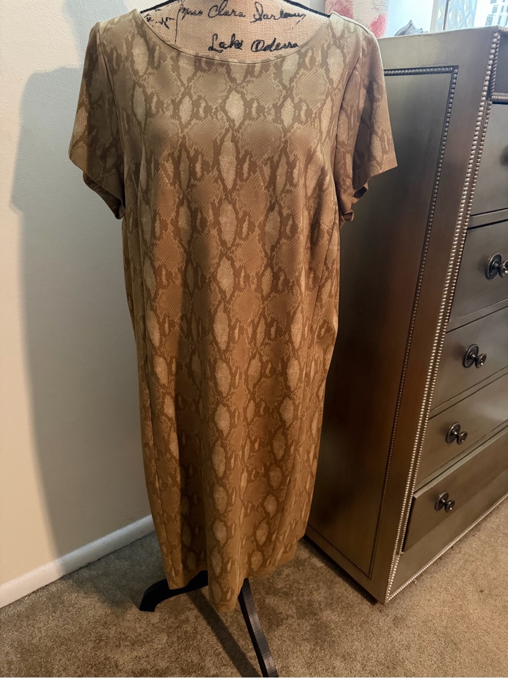 Ralph Lauren Brown Snake-Print Midi Shift Dress
